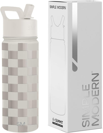 Simple Modern Kids Water Bottle with Straw Lid Vacuum Insulated Stainless Steel Metal Thermos Bottles | Reusable Leak Proof BPA-Free Flask for School | Summit Collection | 18oz, Checkmate
