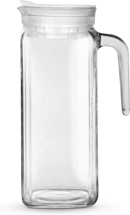 Amici Home Italian Igloo Quadra Glass Pitcher with Lid and Spout | 34 Ounce | Clear Glass Water Pitcher for Refrigerator | Carafe for Iced Tea, Juice, Milk, Cold Brew and Mimosa Bar
