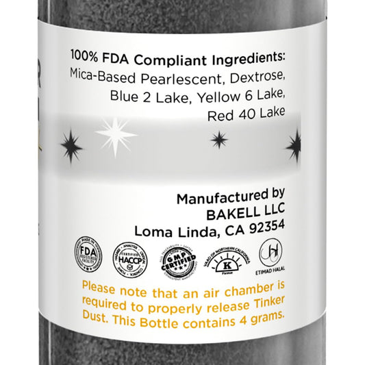 Bakell - Black Tinker Dust (4g, 1x Mini Spray Pump) Edible Glitter for Food, Desserts, and Beverages!