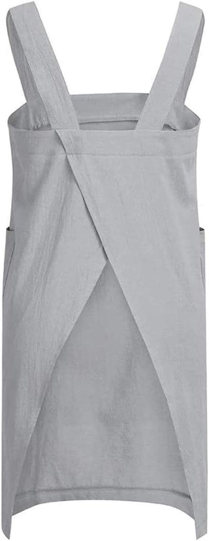 YESDOOD Cotton Linen Apron Cross Back Apron for Women with Pockets Pinafore Dress for Baking Cooking