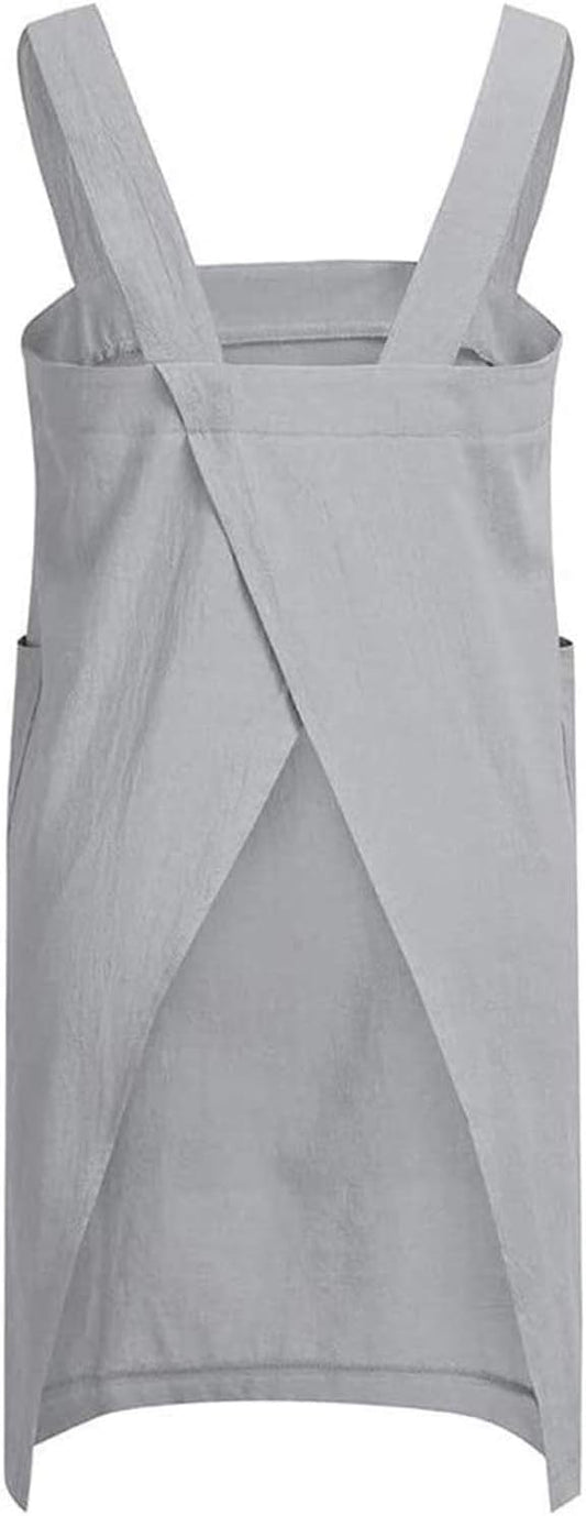 YESDOOD Cotton Linen Apron Cross Back Apron for Women with Pockets Pinafore Dress for Baking Cooking