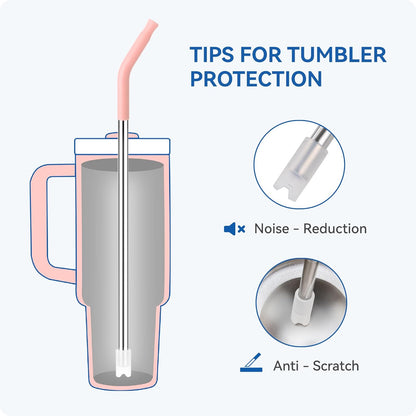 Reusable Metal Straws with Silicone Tip for Stanley 30oz,Stainless Steel Drinking Straws for 30oz Tumbler,3 Straight Tubes & 6 Tips& 1 Cleanr Brush (Black)