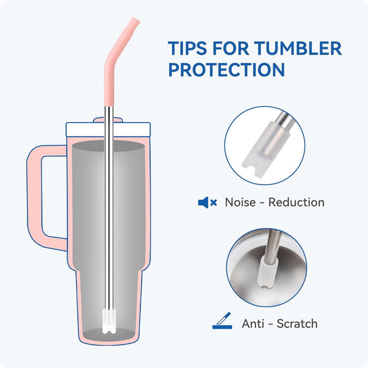 Reusable Metal Straws with Silicone Tip for Stanley 30oz,Stainless Steel Drinking Straws for 30oz Tumbler,3 Straight Tubes & 6 Tips& 1 Cleanr Brush (Rose Quartz)