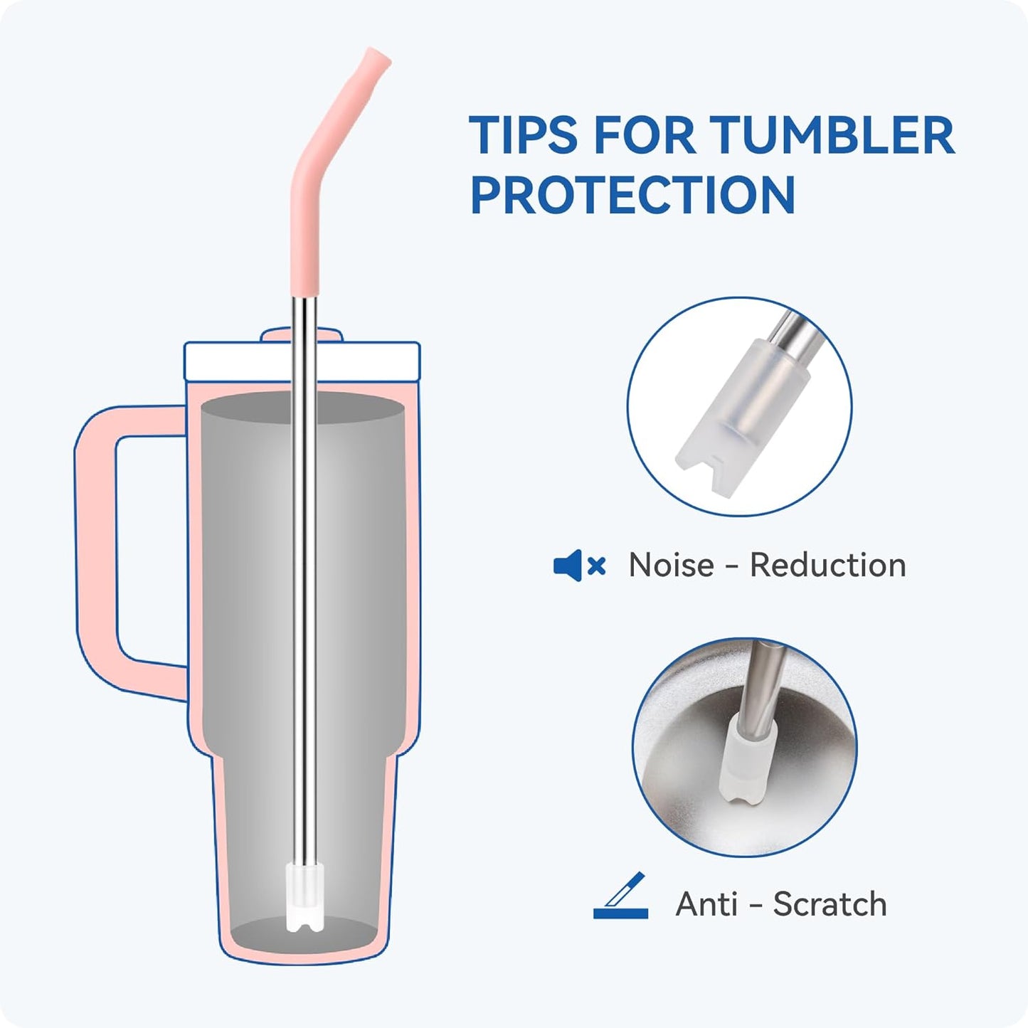 Reusable Metal Straws with Silicone Tip for Stanley 30oz,Stainless Steel Drinking Straws for 30oz Tumbler,3 Straight Tubes & 6 Tips& 1 Cleanr Brush (Vivid Violet)