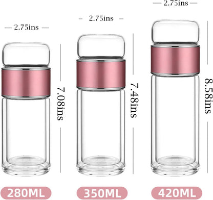 QUROXO 2025 New Tryteava Glass Infuser, Teava 3-In-1 Smart Tea Infuser with Cup Brush, Double-Layer Borosilicate Glass Tryteava Tea infusers Separation Cup (Pink, 350ml (12oz))
