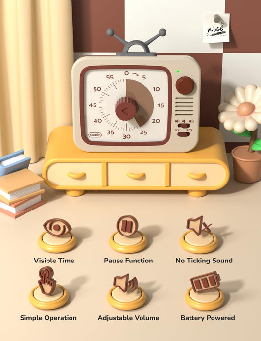 LIORQUE Visual Timer for Kids, 60-Minute Countdown Timers for Classroom Office Kitchen with Silent Operation, Kids Timer for Teaching with Cute Design