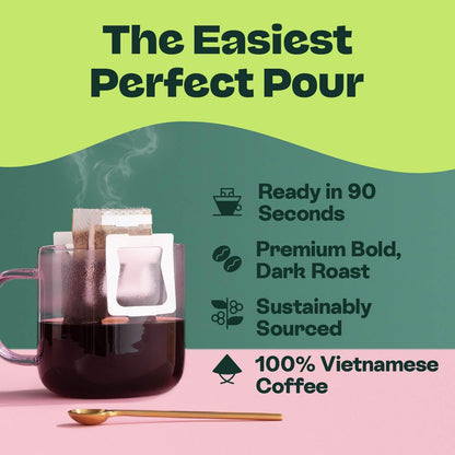 Copper Cow Premium Pour Over Single-Serve Vietnamese Coffee | Classic Black, Churro | Dark Roast | Includes 16 Coffees