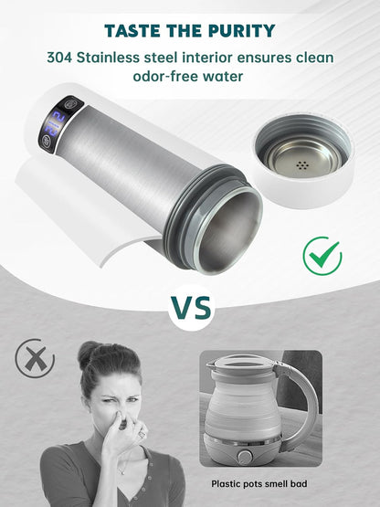 balbali Dual Voltage Travel Kettle 100-250V - 12oz Portable Water Boiler/Warmer/Heater for Boiling Water - 4 Preset Temperature Control Portable Tea Kettle Electric Travel - White