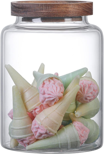 Glass Candy Jar with Lid Glass Sugar Containers Kitchen Canisters Pantry Food Storage Container for Cookies Coffee Bean Cereal Flour Cookies(40oz(1200ml)-1 pack)