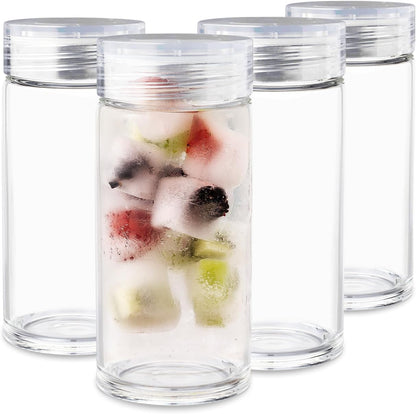 Glass Water Bottles - 4 Pack Wide Mouth Juice Bottles with Clear Lids for Juicing, Smoothies, Fruit Water, Teas, Beverage Storage - 10oz, Leakproof, Reusable, Borosilicate