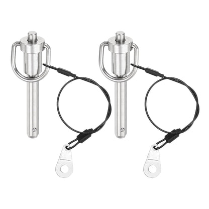 uxcell 2 Pcs Quick Release Pin, 5/16" x 1.57"(Dia. x L) Push-Button Ball Locking Pin 304 Stainless Steel Ring Handle Locking Pin with Wire for Audio Bimini Top Marine, Silver