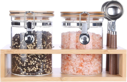 KKC HOME ACCENTS Sealed Glass Storage Jars with Scoops for Brown Sugar,Sea Salt,Flour,Ground Coffee,Beans,Loose Tea,Matcha,Glass Containers with Sealed Hinged Lids for Kitchen Counter,27 Fluid-oz