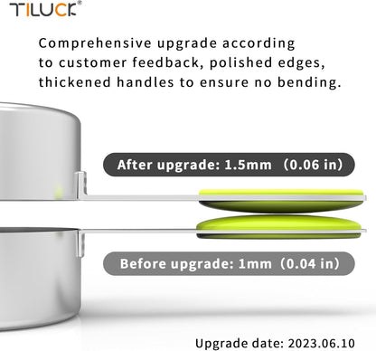 TILUCK measuring cups and magnetic measuring spoons set, stainless steel measuring cups, 6 double-sided stainless steel measuring spoons & 1 leveler(7+7)