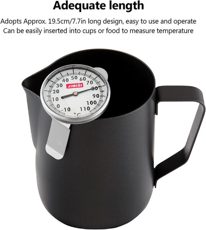7.7 Inch Milk Thermometer for Steaming Milk, Water Milk Coffee Liquid Thermometer, Professional High Accuracy Stainless Steel Dial Thermometer for Coffee Drinks Chocolate Milk