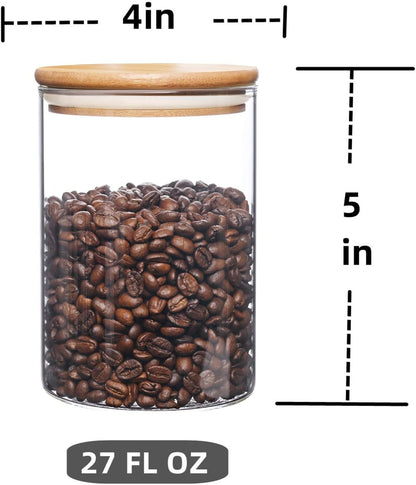 umieo Glass Food Storage Containers with Bamboo Lids Large Glass Food Storage Jars for Coffee Bar Tea Sugar (‎Clear Glass)