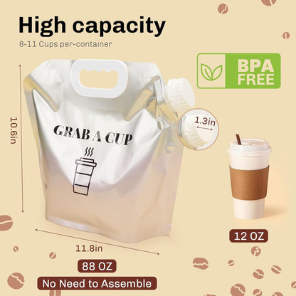 10 Pack Disposable Coffee Dispensers with Handle Coffee Box Cold Hot Beverage Dispenser COFFEE Carrier with Handle Take Out Camping Water Storage Containers Water Bag for Hiking (88oz) (White)