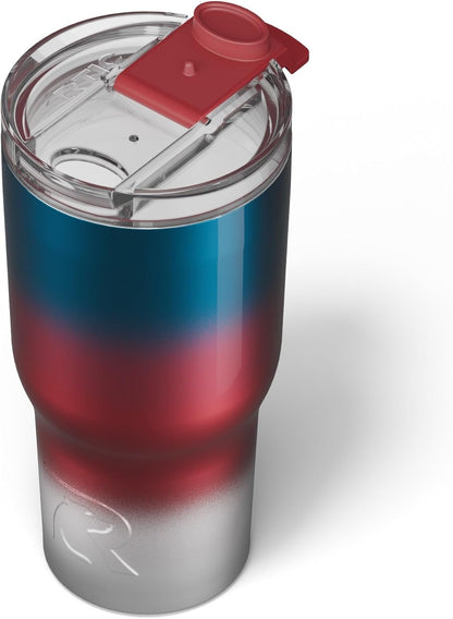 RTIC 20oz Essential Tumbler with Lid, Insulated, Stainless Steel, Metal, Double Wall Vacuum-Insulation, Ceramic Lined, Travel Cup for Iced Coffee, Tea, Hot and Cold Drink, Patriot Metallic