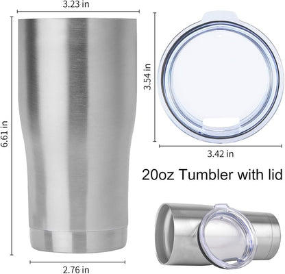 DOMICARE 20oz Tumbler with Lid Stainless Steel Tumblers Bulk, Double Wall Vacuum Insulated Coffee Travel Mug, Stainless Steel