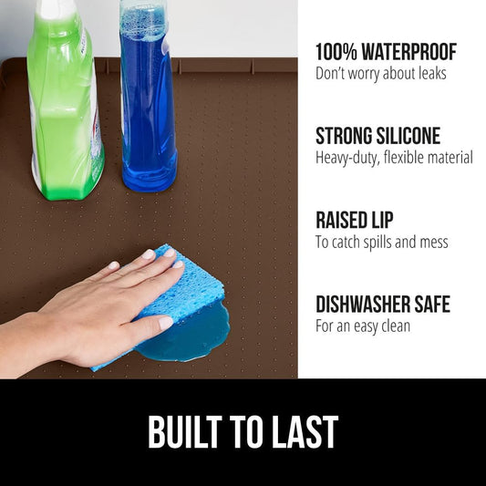 GORILLA GRIP Waterproof Silicone Under Sink Mat with Raised Lip for Kitchen and Bathroom, 46 x 22 in, Cabinet Shelf Liner Stay in Place Mats Dishwasher Safe Drawer Liner, Organizer Tray, Coffee