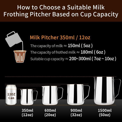 watchget Milk Frothing Pitcher 32oz/900ml - Stainless Steel Frothing Pitcher Espresso Steaming Pitcher Coffee Frother Cup Cappuccino Latte Art Coffee Machine Accessories Milk Jug, Silver