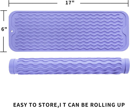 Silicone Dish Drying Mat for Multiple Usage,Easy clean,Eco-friendly,Heat-resistant Silicone Mat for Kitchen Counter,Sink,Bar,Bottle,or Cup Light Purple M 17 inches x 6 inches