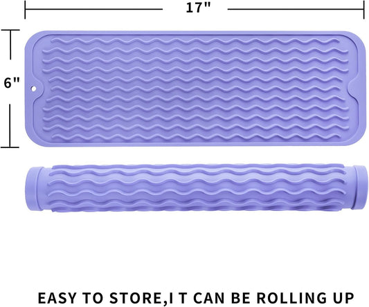 Silicone Dish Drying Mat for Multiple Usage,Easy clean,Eco-friendly,Heat-resistant Silicone Mat for Kitchen Counter,Sink,Bar,Bottle,or Cup Light Purple M 17 inches x 6 inches