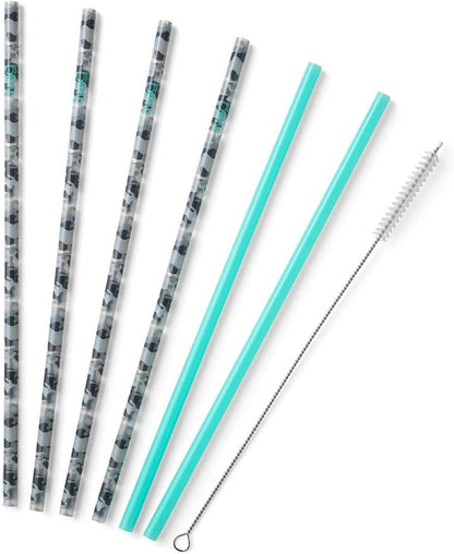 Swig Life Reusable Straws Incognito Camo + Aqua Tall Straw Set & Cleaning Brush, Each Straw is 10.25 inch Long (Fits Swig Life 20oz Tumblers, 22oz, and 32oz Tumblers)