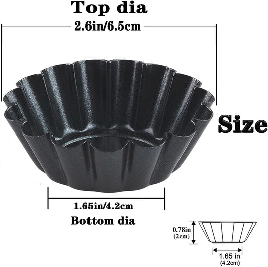 Egg Tart Molds 12PCS Tart Pan 2.6inch, Mini Carbon Steel Non Stick Tart Pans, Tart Molds For Baking (2.6 inch)
