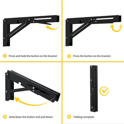 Folding Shelf Brackets Heavy Duty Stainless Steel – Wall Mounted Collapsible Table Bracket for DIY Workbench, RV Countertop, Kitchen Folding Desk 2 Pack