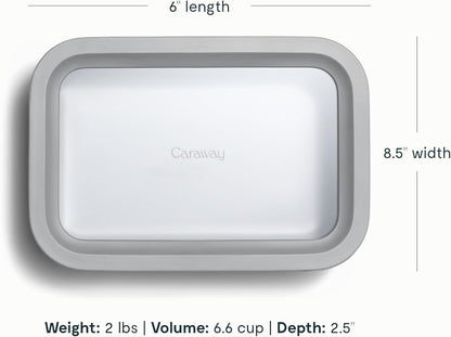 Caraway 6pc Glass Food Storage Set – 6.6 Cup Food Containers (6) - Ceramic Coated - Non Toxic, Non Stick with Lids - Microwave Safe - Gray