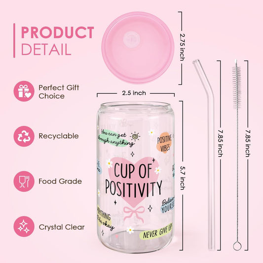 SANDJEST Inspiration Gifts - Glass Tumbler 16oz with Acrylic Lid and Straw - Iced Coffee Cups for Women, Aesthetic Glass Cup Gift for Birthday Christmas