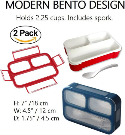 kinsho Snack Containers - Small Bento Lunch Box for Kids Girls Boys Toddlers | MINI Leakproof Boxes, Baby Bentobox for School Daycare Travel, Portion Containers, 2 pack, Red Navy Blue
