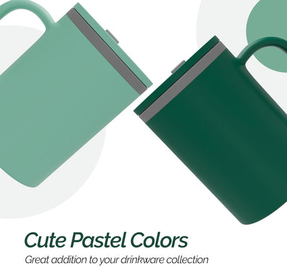 Copco Iconic 16oz Double Wall Insulated Desk Mug with Lid & Handle, Set of 2, BPA-Free Reusable Plastic, Spill-Proof, Microwave & Dishwasher Safe, Wide Mouth, Cup Holder Friendly (Green/Hunter Green)