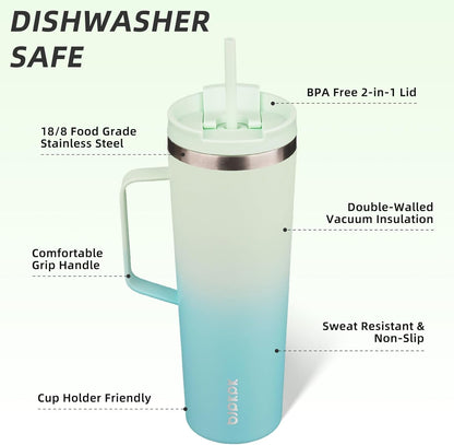 BJPKPK Insulated Tumbler with Handle, 30oz Insulated Tumblers with Lid and Straw, Stainless Steel Metal Water Bottles, Coffee Travel Mugs, Cups, Mint