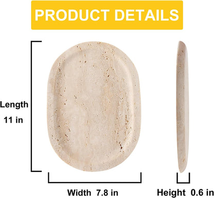 Natural Marble Decorative Tray Bathroom Counter Perfume Organizer Vanity Tray for Home Decor, Jewelry Candle, Coffee Table, Soap Holder Dresser Countertop Accessories 8"x11" Travertine