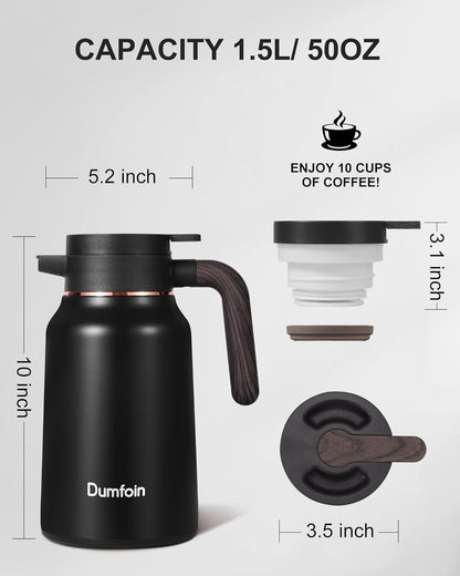 Carafes for Hot Liquids 51 oz - 12 Hour Stainless Steel Thermal Coffee Carafe-Insulated Coffee Carafes For Keeping Hot/Cold Coffee, Tea, Water, 1.5 Liter Beverage Dispenser(2 Black)