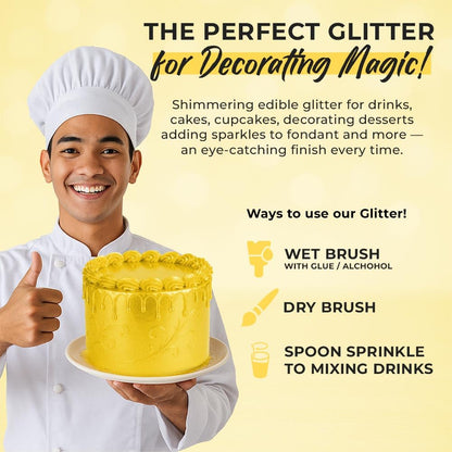 Luster Dust Edible Cake Decorations, Yellow Edible Luster Dust for Cupcake Decorations Edible Luster Dust for Drinks, Cake Drip, Yellow Fondant and Edible Paint for Cakes, Drink Glitter Edible Dust