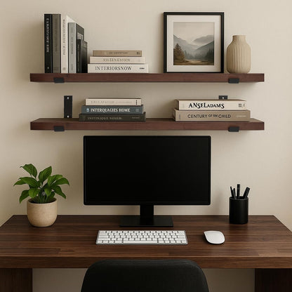 CONSDAN Floating Shelves for Wall Mounted Book Shelf Hanging Shelves Floating Bookshelf for Bedroom, Bathroom, Living Room, Kitchen USA Grown Solid Hardwood, Dark Maple 16x7.5x1.5 in (Set of 2)