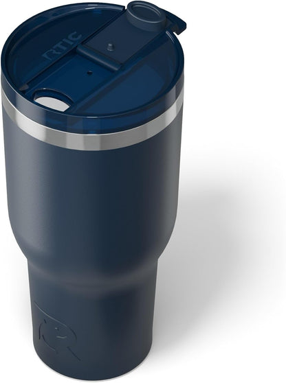 RTIC 40oz Essential Tumbler with Lid, Insulated, Stainless Steel, Metal, Double Wall Vacuum-Insulation, Ceramic Lined, Travel Cup for Iced Coffee, Tea, Hot and Cold Drink, Navy