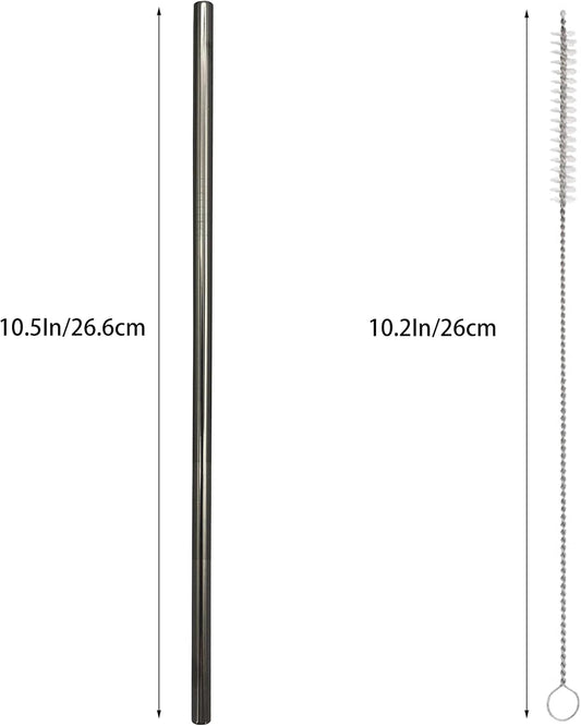 10 Pcs Stainless Steel Straws, Reusable Drinking Straws, Straight Metal Straw Sets with 2 Pcs Cleaning Brushes (10.5 Inch, Black)