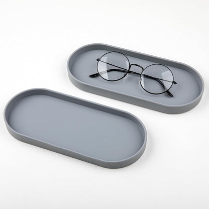 Lazy K Silicone Tray - Small Vanity Tray Organizer - Spoon Rest Holder - Multi-Purpose Modern Kitchen Sink, Bathroom, Counter Organizer (Light Grey)