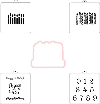 Birthday Cookie Cutter and Stencil Set Bundle Kit PYO Cookies Paint Your Own Diy Bakery Fondant Sugar Happy Birthday Wedding Baby Candle Kids Painting Coloring Pages Comb (Candle)