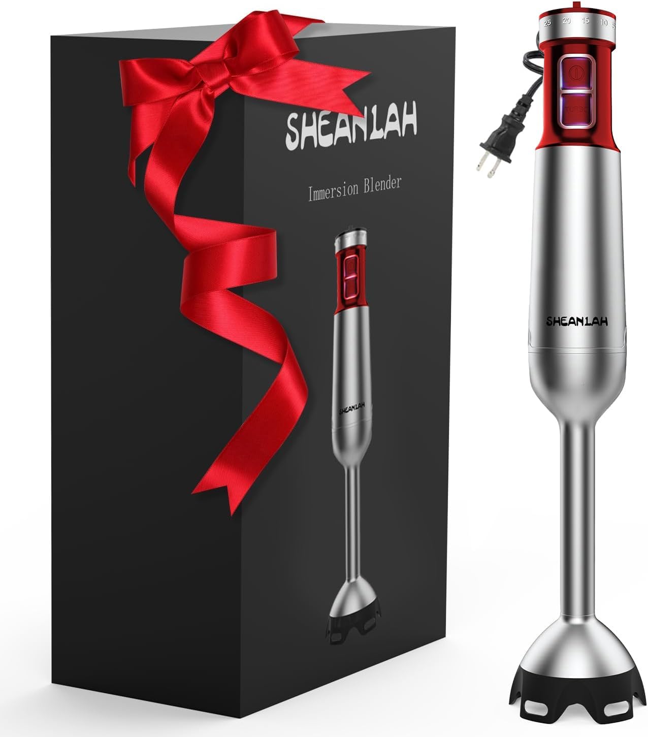 Powerful Immersion Blender handheld, 2025 New Update Hand Blender, Scratch-Resistant Corded Hand Mixer with Heavy-Duty Copper Brushless Motor and Gift Box Red