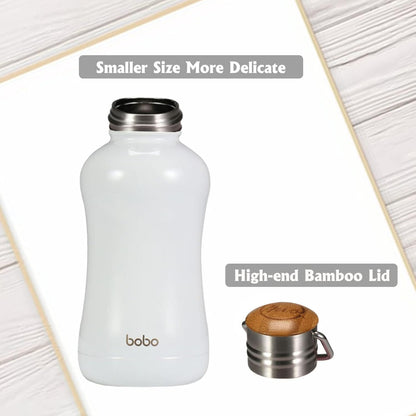 YOHKOH Mini Insulated Water Bottle With Bamboo Lid - 8.8oz Small Vacuum Insulated Water Bottle for Women Kids, 12 Hrs Hot & 24 Hrs Cold Stainless Steel Thermos Leak-Proof BPA-Free (8.8oz,White)