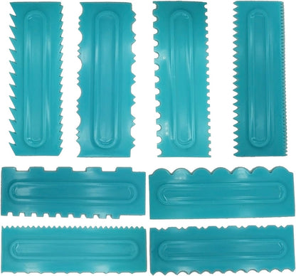 Cake Scraper set of 8 Pack Cake Edge Tools Decorating Icing Smoother Comb,Plastic Sawtooth Decorating Mousse Butter Cream Polisher-16 Design Textures-Blue