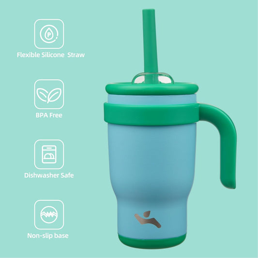 14 oz Tumbler with Side Handle, Insulated Water Bottle with Straw and 2 in 1 Lid, Stainless Steel Cup Travel Coffee Mug for Sports Office Gym,Ice Blue