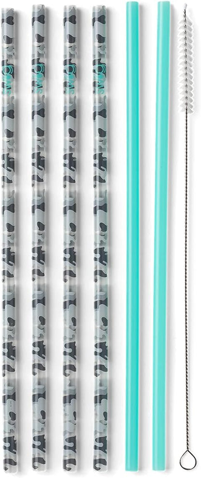 Swig Life Reusable Straws Incognito Camo + Aqua Tall Straw Set & Cleaning Brush, Each Straw is 10.25 inch Long (Fits Swig Life 20oz Tumblers, 22oz, and 32oz Tumblers)
