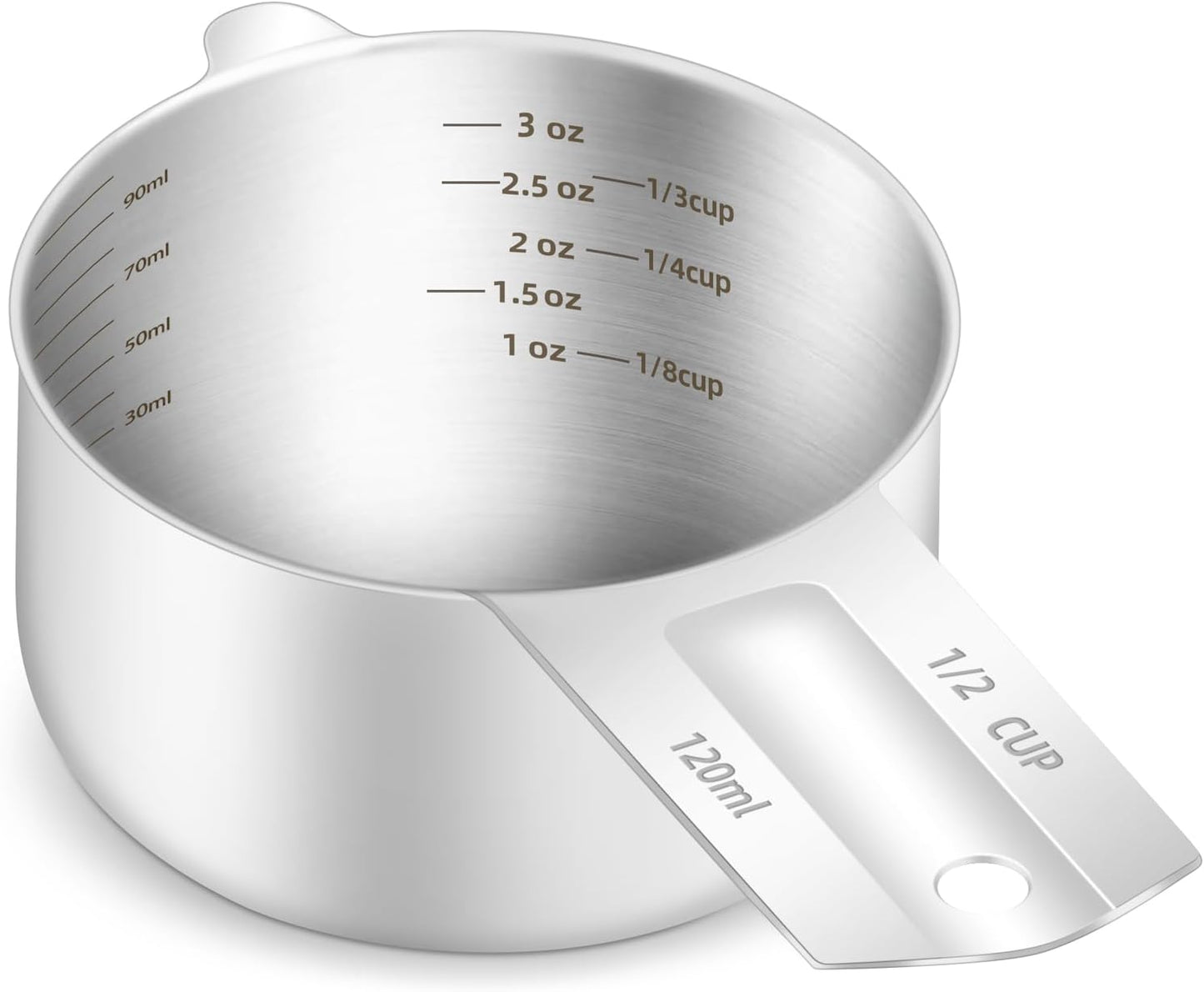 1PCS 1/2Cup (120ml, 4oz) Single Measuring Cup, Etched Inner Scale Stainless Steel Measure Scoop, Metric and US Measurement, Dishwasher Safe