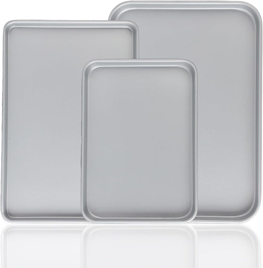 3-Piece Nonstick Baking Pans Set of 3 - Nonstick Rectangle Sheet Cake Pans, 13/11/9 Inch Metal Oven Tray for Cooking Jellyroll, Stackable Bakeware Set