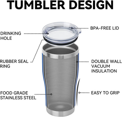 DOMICARE 20oz Tumbler with Lid Stainless Steel Tumblers Bulk, Double Wall Vacuum Insulated Coffee Travel Mug Powder Coated Tumbler, Dark Blue